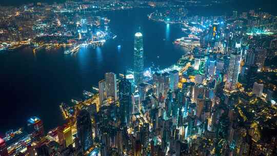 香港CBD夜景航拍_香港夜景航拍夜景延时