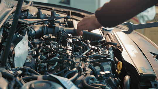 发动机机械师调整汽车零件专注的技术员在工视频素材模板下载