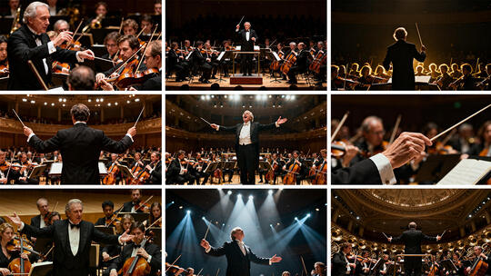交响乐团现场 指挥家与交响乐团