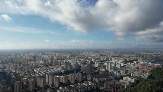 浙江台州城市天际线蓝天白云航拍