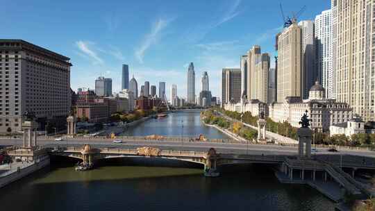 天津海河风景大光明桥城市风光航拍