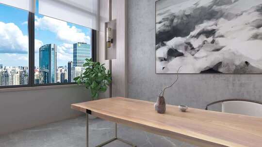 现代室内办公场景城市景观视野