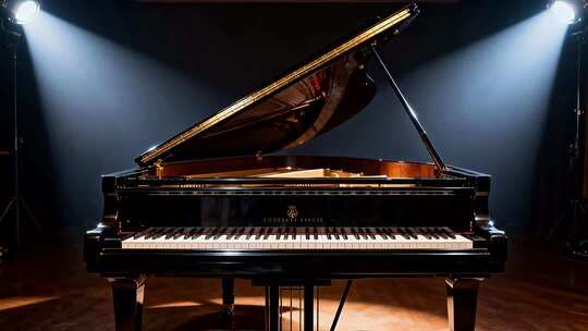 舞台上的黑色三角钢琴
