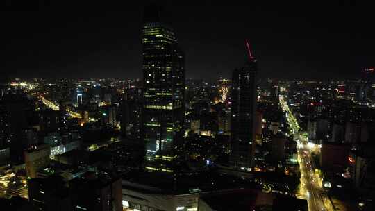 云南昆明城市交通夜景灯光航拍