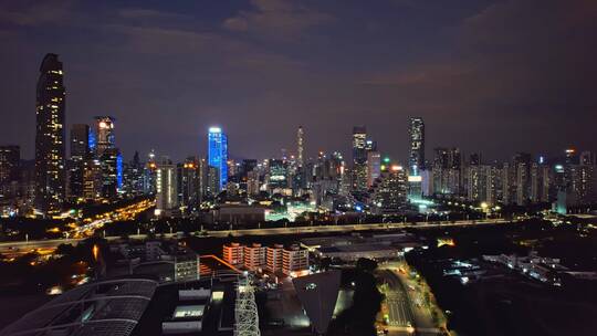 航拍深圳福田区夜景天际线