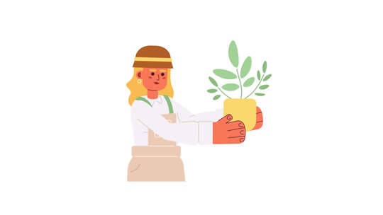 园丁女人抱着植物2D角色动画