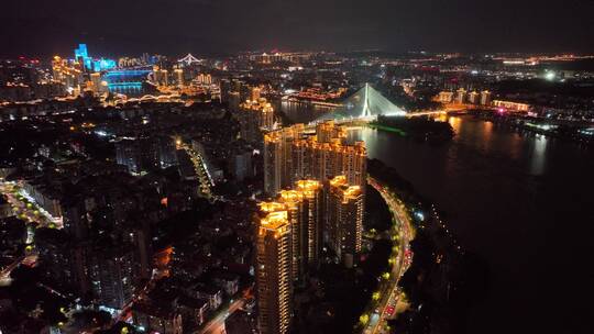 航拍福州闽江尤溪洲大桥道路江景