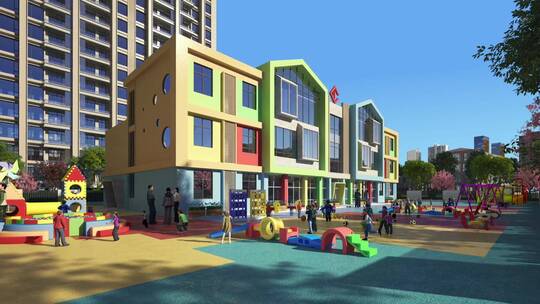住宅小区配套幼儿园动画素材视频素材模板下载