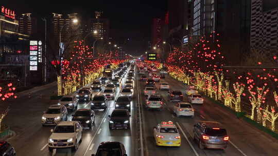 城市街道车流新年灯笼视频素材模板下载