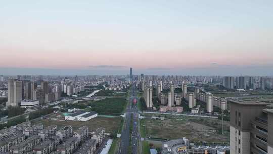 4K航拍昆山城市日落风光大景