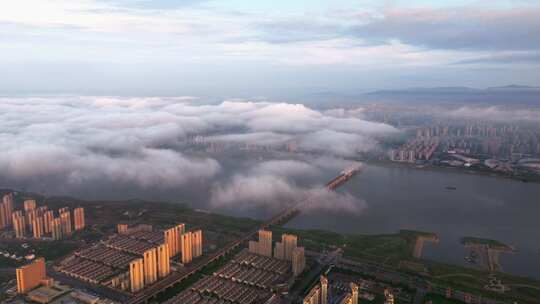 清晨南昌赣江上的云海视频素材模板下载