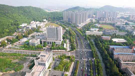 杭州萧山区城市道路建筑风景航拍