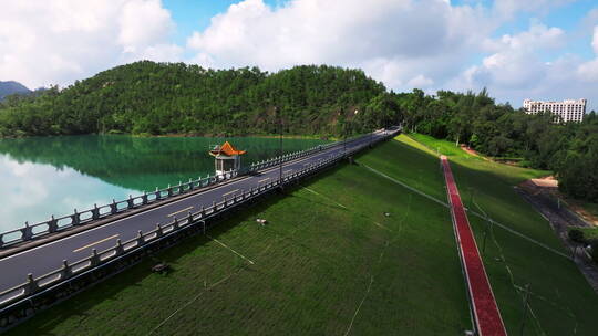 4k珠海斗门金台寺水库堤坝山水画航拍