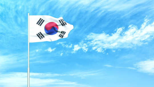 韩国国旗空中飘扬