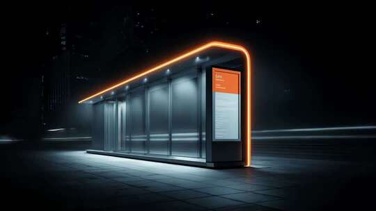 未来城市智能公交站台夜景展示