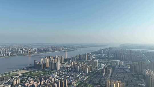 武汉长江两岸城市风光航拍长江风景河流经济视频素材模板下载