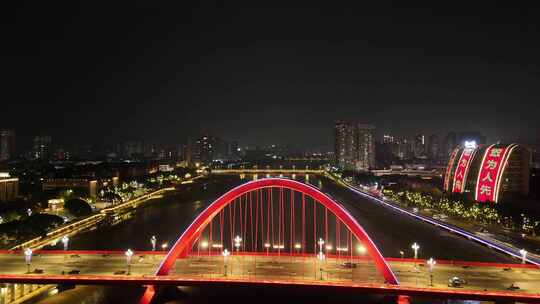 四川德阳夜景德阳彩虹桥夜景航拍