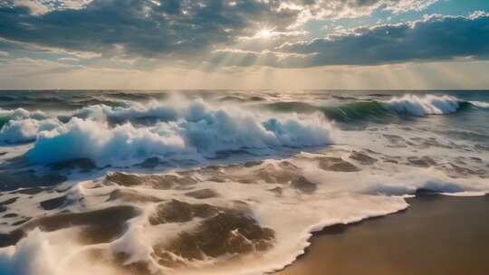 海边海浪与阳光风景