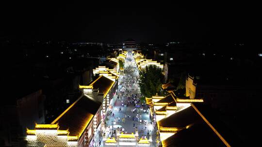 湖北襄阳古城北街夜景航拍视频素材模板下载