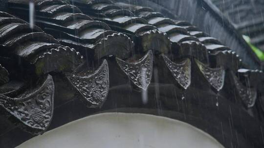 雨天古风建筑屋檐雨滴雨水雨景意境