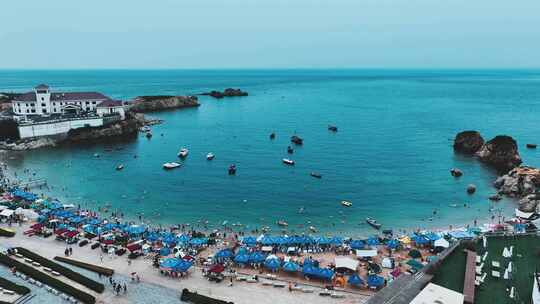 大连石槽琥珀湾夏季航拍风景4K海景视频素材模板下载