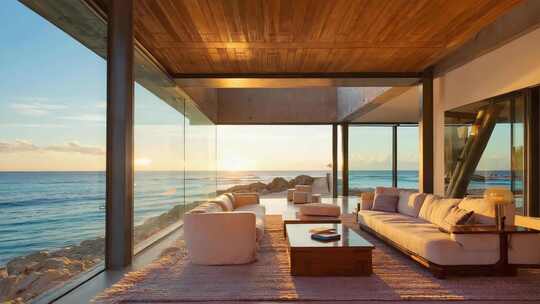 海景房室内与窗外海景素材