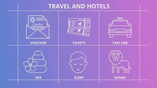 动态线条旅行和酒店图标展示AE模板
