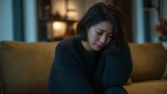 独居女性伤感情绪哭泣难过心情