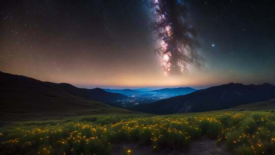 山间花海星空全景