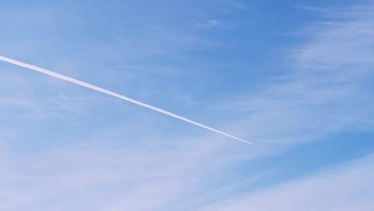 飞机划过天空形成的白色轨迹线