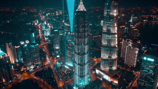 上海城市夜景航拍风光视频素材模板下载