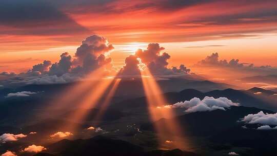 航拍落日晚霞延时 云 丁达尔效应4K