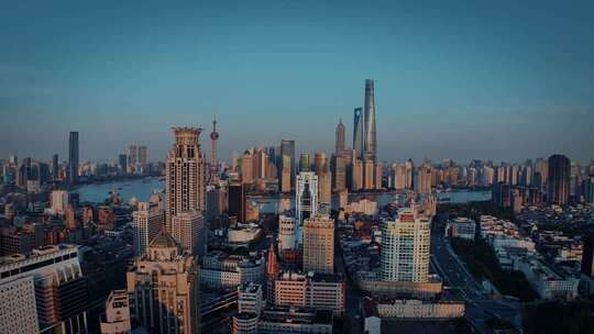 上海浦西傍晚蓝调航拍空镜合集上海CBD