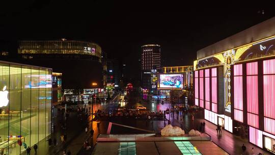《4K超清》杭州湖滨商业街夜景航拍视频素材模板下载