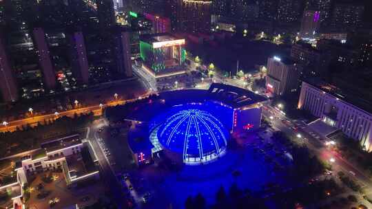 陕西宝鸡展览馆宝鸡市工人文化宫夜景航拍