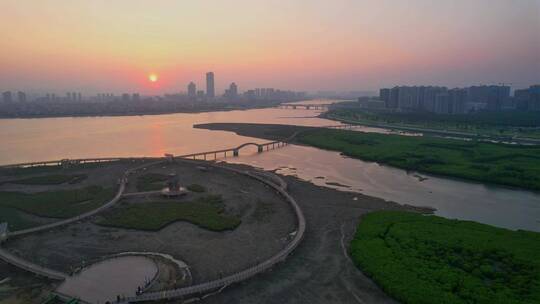 航拍厦门下潭尾湿地公园景观