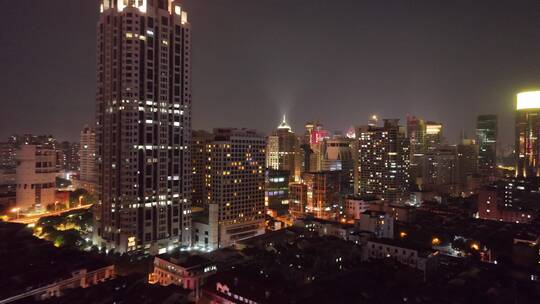 上海浦西黄浦区夜景航拍
