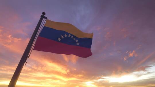 旗杆上的委内瑞拉国旗在风中飘扬