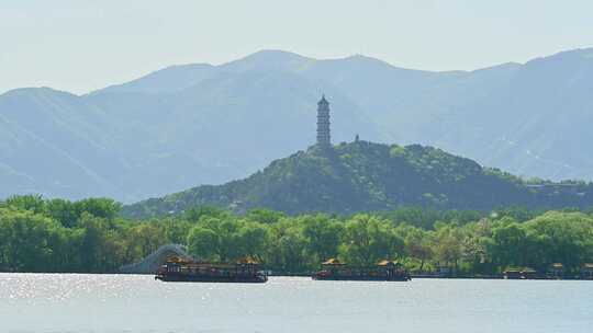 蓝天白云北京颐和园皇家园林天际线风景