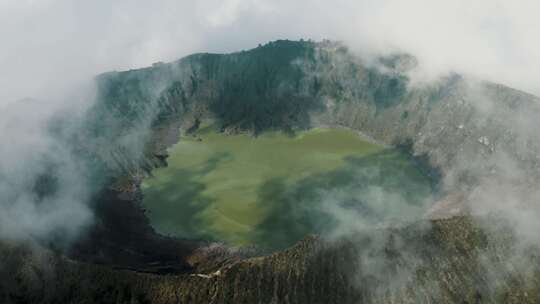 火山，墨西哥，火山口湖，雾