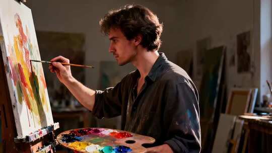 艺术家工作室作画场景