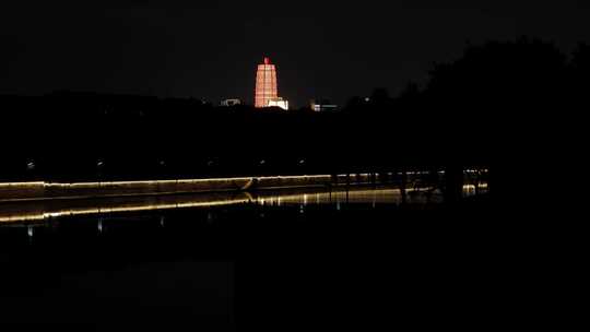 夜景河流郑州CBD大玉米高楼建筑亮化横移1