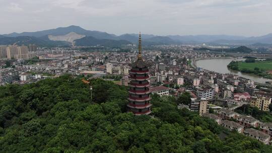 航拍浙江杭州萧山临浦峙山寺视频素材模板下载