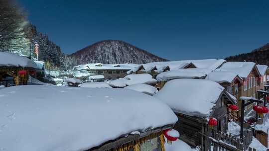 4K东北冬天雪乡寒冷星空林海雪原气象下雪