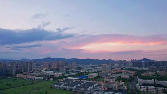 杭州滨江日落晚霞城市风景