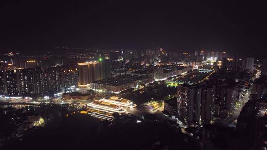 航拍南雄城市夜景