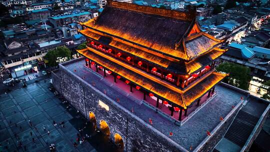 明朝古楼凤阳鼓楼电影级夜景航拍