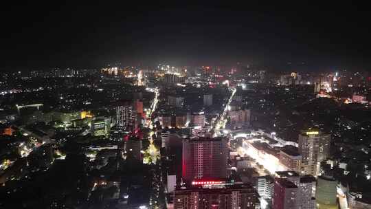 航拍广西玉林城市大景夜景灯光交通