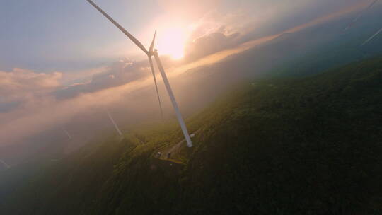 穿越机FPV中国华能风力发电风车视频素材模板下载