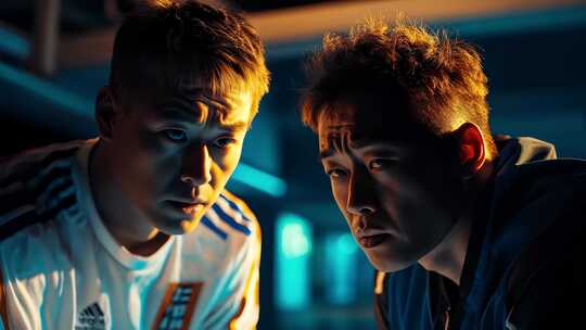 两位年轻男子神情专注共同探讨重要问题